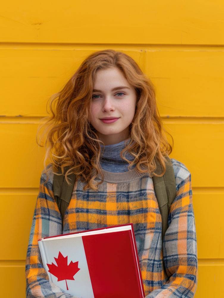 girl-with-backpack-book-near-yellow-wall